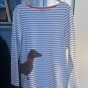 Joules White and Black Striped Long Sleeve Tee with Dog Design